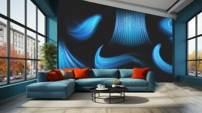 Cold air flow from conditioner isolated light effect with blue rays on black transparent background. Humidification and purification of air from polluting particles air conditioning trace Wall mural