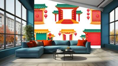 japanese and chinese architecture and religious buildings, isolated set of castles with open gates,  Wall mural