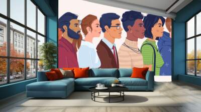 Profile portrait of men and women of different nationalities, religions and countries. Diversity of male and female character, crowd of people. Caucasian and arab, cartoon characters vector in flat Wall mural