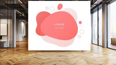 Red fluid blob for card background. Liquid stain in dynamic color. Free geometrical shape for flyer. Aqua blotch with wavy lines. Abstract gradient banner template Wall mural