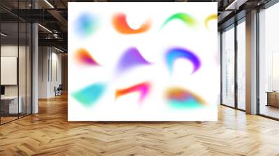 Set of spot multicolored brush strokes, colorful gradient shape blur. Vector fluid paint, collection of isolated elements of holographic chameleon design palette of shimmering colors Wall mural