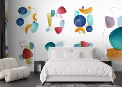 Watercolor fluid shapes, blobs and brushes, frames and abstract composition design. Geometric and shapeless brushstrokes with paint texture. Vector illustration Wall mural