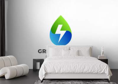 Alternative Green Energy Flash Logo Water Droplet design vector template. Aqua Liquid Oil Drop Logotype concept icon. Wall mural