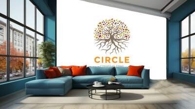 Circle Tree Roots Logo vector. Garden Natural Eco Organic icon Wall mural