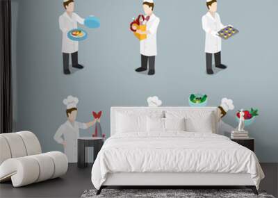 Cook work chief cooking uniform tools flat 3d isometric vector Wall mural