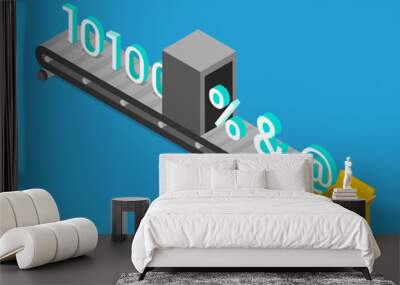 Data encryption process binary converting flat isometry vector Wall mural