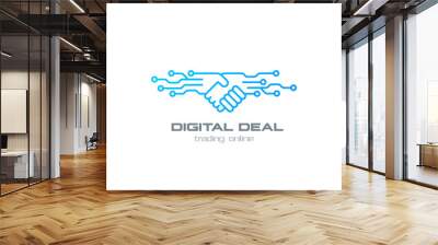 Digital Deal Online Contract Handshake Logo design vector linear Wall mural