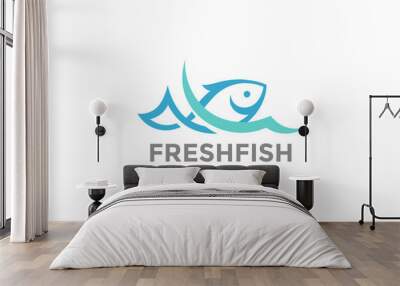 Fish in water Logo vector Seafood restaurant store Logotype icon Wall mural