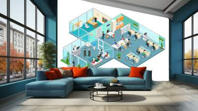 flat 3d business isometric office interior vector with people Wall mural