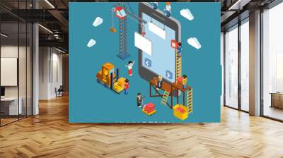 Flat 3d isometric UI/UX design web infographic concept Wall mural