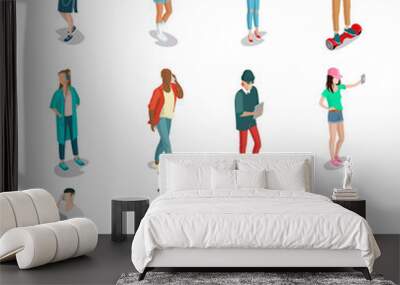 Flat isometric 3d casual people characters vector icon set Wall mural