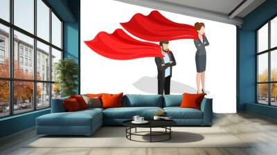 Flat isometric business people superhero red cloak vector icon Wall mural