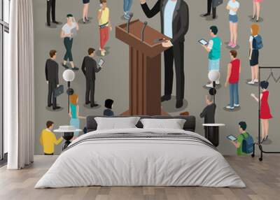 Flat isometric politician business speech vector. People listen Wall mural