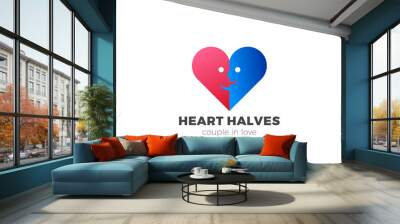 Heart Logo Love Couple symbol design vector template. Valentines Day two hearts halves concept. Charity Logotype icon. Wall mural