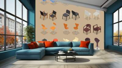 Home bar chair seat armchair flat vector isometric furniture Wall mural