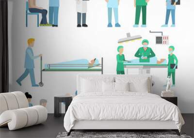 Linear Flat Health care surgeon therapist nurse baby vector set Wall mural