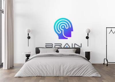 Man Robot Brain Artificial Intelligence Logo vector Automation Wall mural