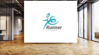 Running Man Logo design abstract character vector template. Sport Fitness Delivery Logotype concept icon. Wall mural