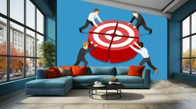 Team works to reach goal teamwork flat isometric vector 3d Wall mural