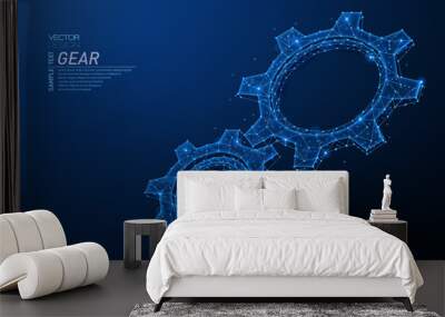 Abstract polygonal light of two cog gears. Wall mural