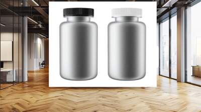 Brushed Aluminium Bottle with Black and White Cap, Isolated on white background. Wall mural