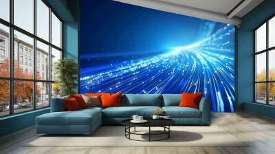 A blue line with many glowing technology commiunication fiber optics Wall mural