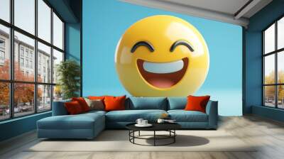 A cheerful yellow emoji with a wide grin. Wall mural