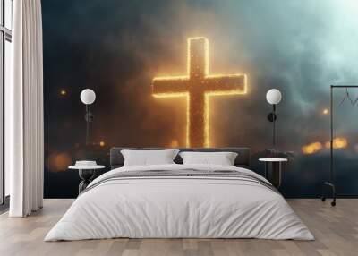 A glowing cross, a symbol of hope and faith. Wall mural