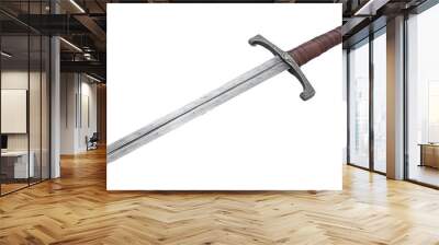 A medieval sword with a leather grip and detailed metalwork. Wall mural