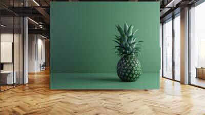 A pineapple is sitting on a green background Wall mural