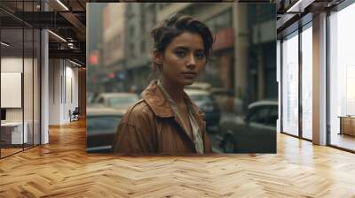 portrait of a women in a city Wall mural