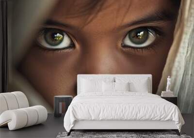 Child s Eyes Peeking Through Fabric Wall mural