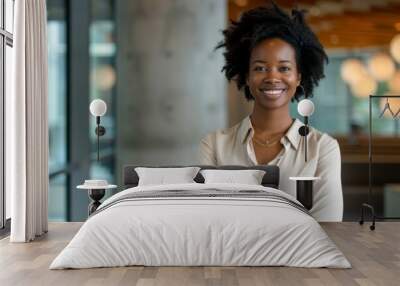 happy african american casual businesswoman in office Wall mural