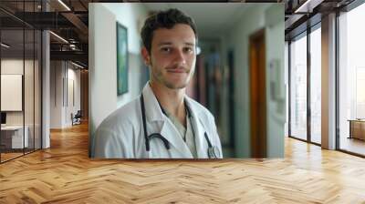 Portrait of a young doctor in the hospital Wall mural