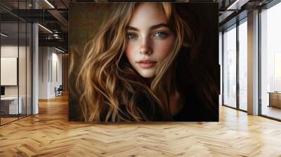 Portrait of a Young Woman with Long Blonde Hair Wall mural