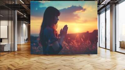 spiritual young person praying to god Wall mural