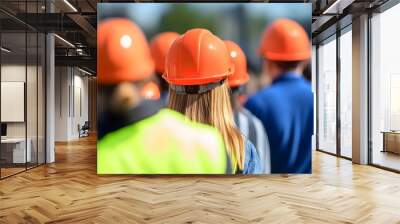 Woman in Orange Hard Hat Back View Safety Construction Wall mural