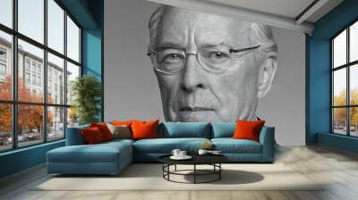 old man with glasses, b&w portrait of man, 60y old man, black and white portrait, made with generati Wall mural