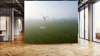 wind turbines in the mist Wall mural