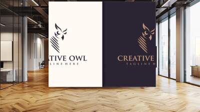 collection of modern minimal owl illustrations. Linear owl logo Wall mural