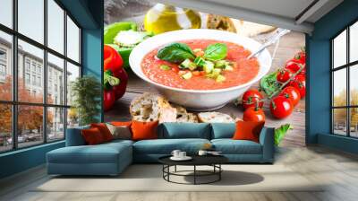 Tomato gazpacho soup with pepper and garlic, Spanish cuisine Wall mural