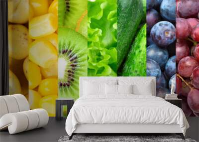 Background of fruits, vegetables and berries. Fresh food Wall mural