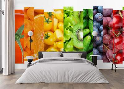 Collage of fruits, vegetables and berries. Fresh food. Healthy lifestyle Wall mural