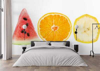 Collection of fruit slices isolated on white Wall mural