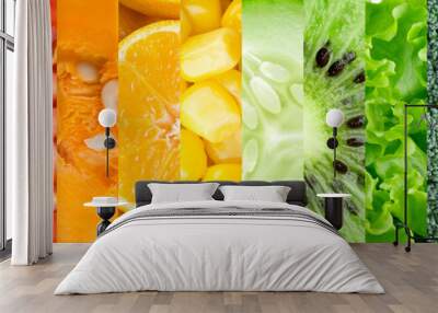 Collection with different fruits and vegetables Wall mural