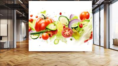 Sliced of fresh vegetables flying on white background. Ripe food Wall mural