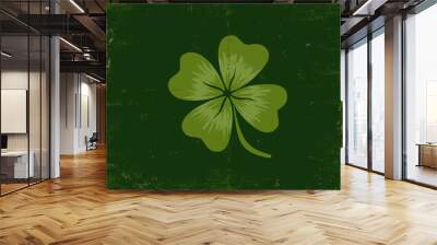 Lucky clover on old dark green paper Wall mural