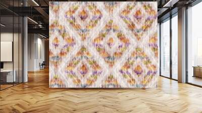 Vintage seamless pattern in Ikat style. Pattern for holidays in retro style. Retro ikat texture like old rug. Wall mural