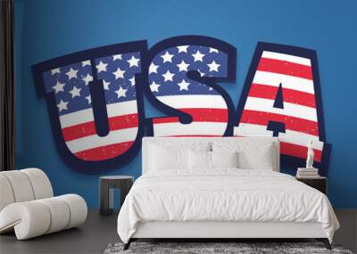 Vintage typographic poster of USA. Typography by USA with American flag. Wall mural