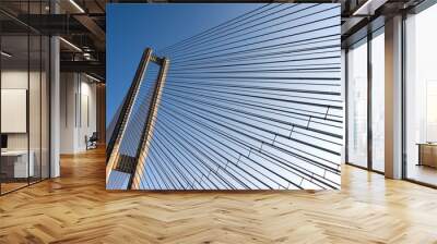 bridge steel ropes constructions on sky  background Wall mural